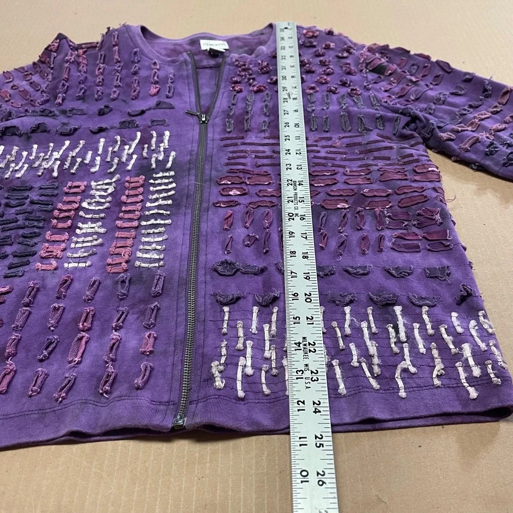 Chico's Women's Medium Purple Textured Ribbon-Loop Full Zip Jacket Boho‎ Art